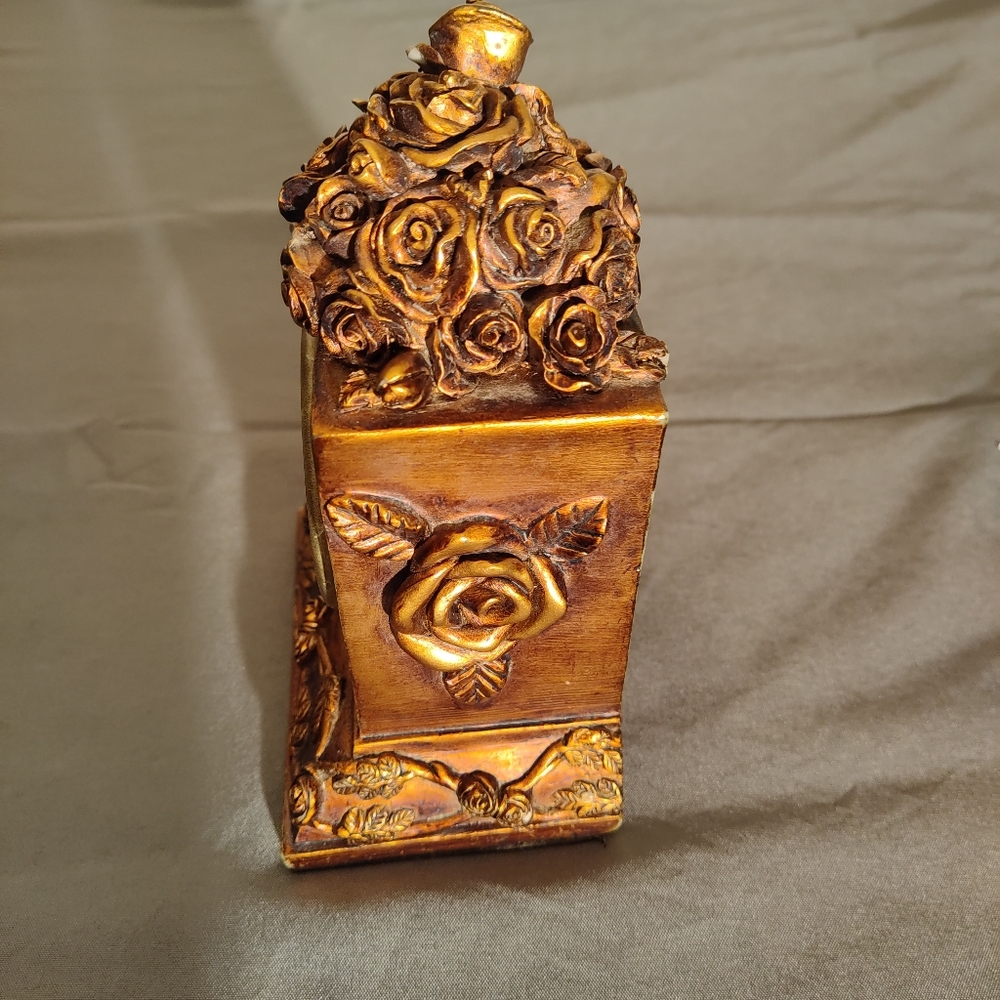 Rose Design Gold Stand Alone Clock 6" - Picture 2 of 5